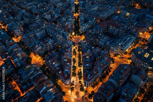 Photography Barcelona street night aerial View