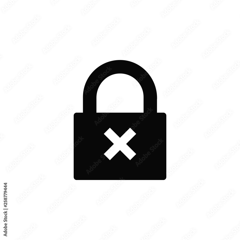 Denied, lock, protection, secure, icon, flat. Element of security for mobile concept and web apps illustration. Thin flat icon for website design and development, app. Vector icon Denied, lock, protection, secure, icon, flat. Element of security for mobile concept and web apps illustration. Thin flat icon for website design and development, app. Vector icon