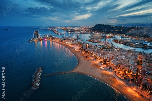Canvas Print Barcelona coast night