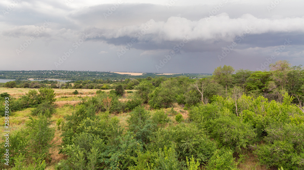 Thunder sky over Khortytsia island, Ukraine