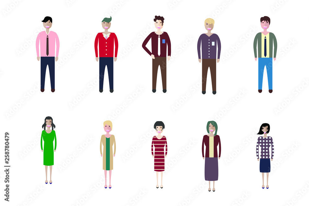 Set of full body diverse business people. Flat icons design white isolated. Vector graphic illustration. Man and woman, Different nationalities characters Set of full body diverse business people. Flat icons design white isolated. Vector graphic illustration. Man and woman, Different nationalities characters