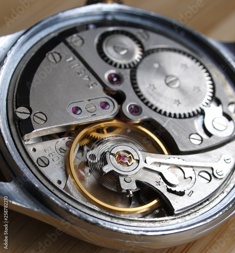 close up of old mechanical watch caliber