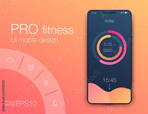 Fitness app. Ui ux design. UI design concept with web elements