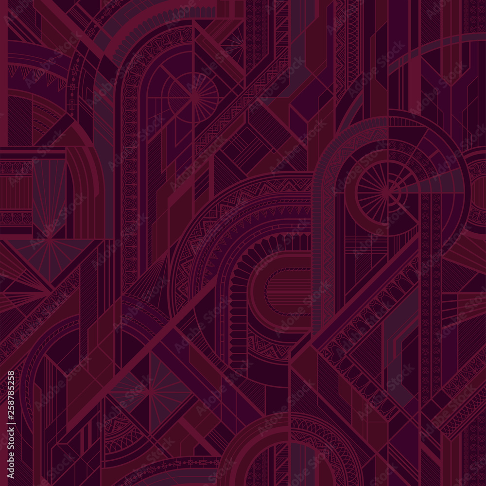Seamless art deco geometric burgundy pattern