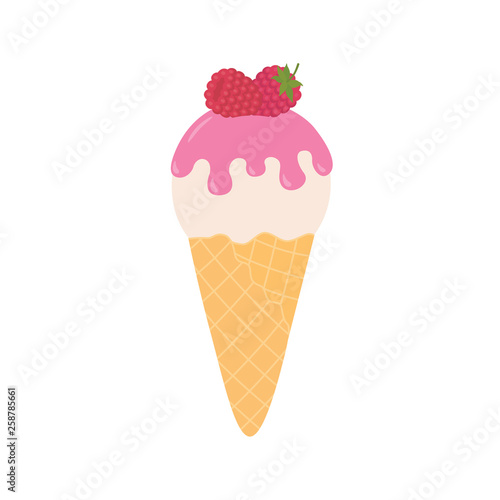 Raspberry ice cream in a waffle cone