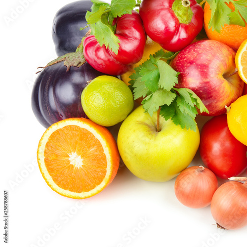 Fruits and vegetables isolated on a white background.