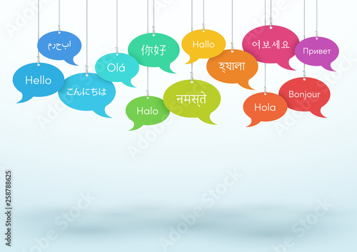 Speech Bubbles Hanging Hello In Different World Languages A photo
