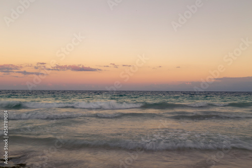 Sunrise over the beach of the Mayan Riviera in Tulum  Quintana Roo  Mexico