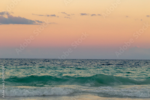 Sunrise over the beach of the Mayan Riviera in Tulum, Quintana Roo, Mexico