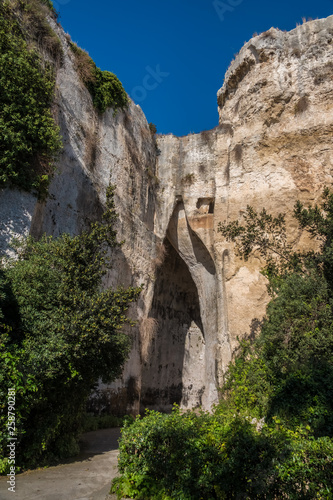 The Ear of Dionysius (Orecchio di Dionisio) a limestone cave carved in ancient times in Syracuse (Siracusa), Sicily, Italy. 