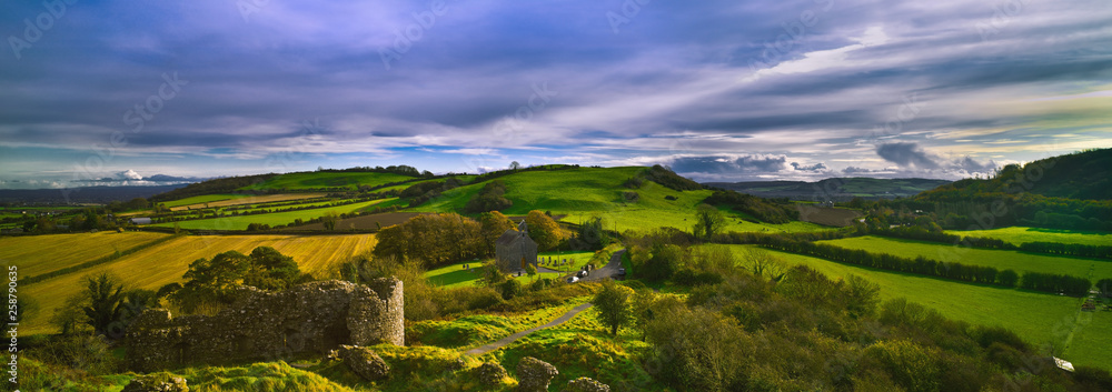 Rock of Dunamase County Laois, Ireland, panoramic view