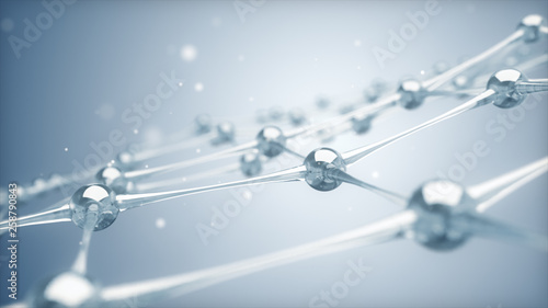 A network of molecules and atoms of glass and crystals constitute a single system. 3D illustration photo