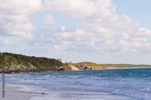 Sunset over the beach of the Mayan Riviera in Tulum, Quintana Roo, Mexico