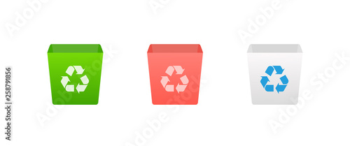 Garbage vector icon set. Trash bin, can illustration symbols collection. Environmental, Recycling, waste management. App icon.