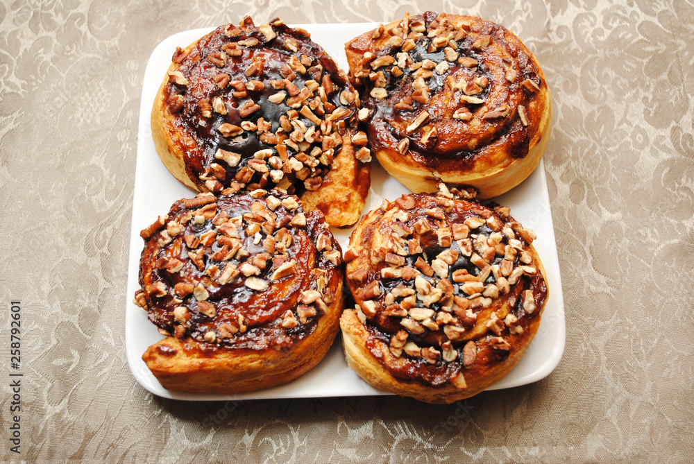 Gourmet Sticky Buns with Chopped Walnuts on Top