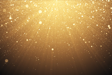Gold glitter background with sparkle shine light confetti effect 3d illustration