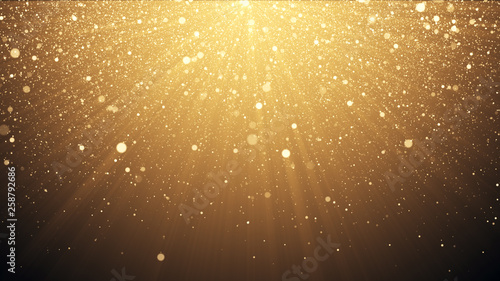 Fotografi Gold glitter background with sparkle shine light confetti effect 3d illustration