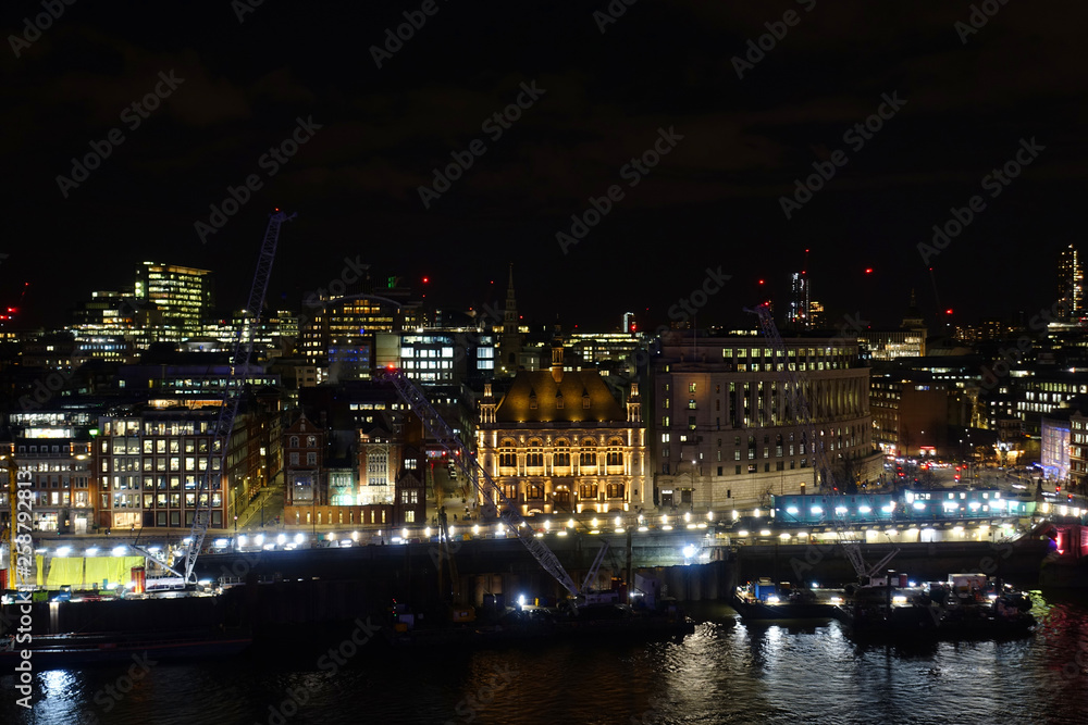 Night shot from iconic Saint Paul Cathedral in the heart of City of London, United Kingdom