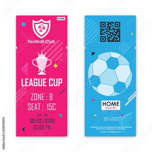 Football, Soccer ticket card pink and blue color modern pattern element for graphic design. Vector illustration
