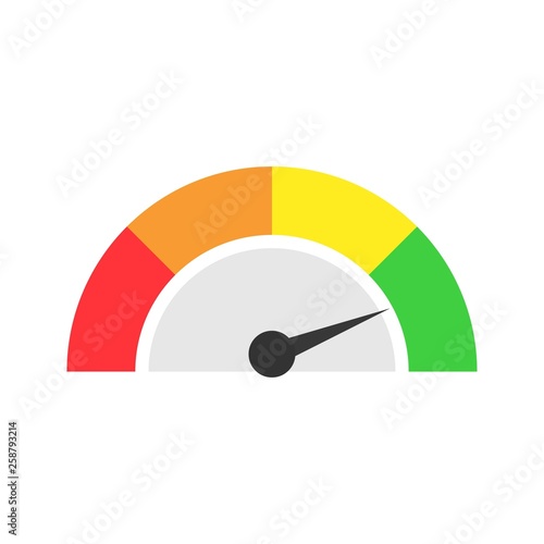 Speedometer icon or sign with arrow. On a white background