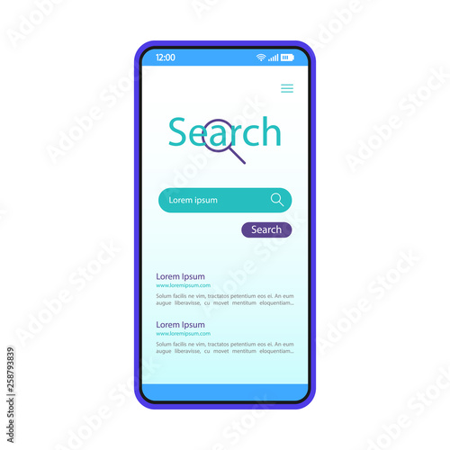 Smartphone search engine interface vector template