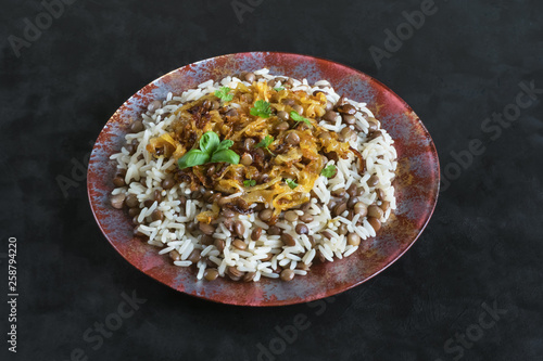 Mujadarra - arabian dish with rice. Ramadan food.