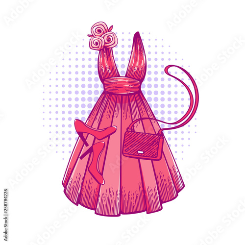 Model dress for prom, ball, solemn event.