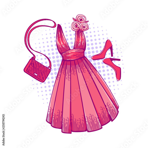 Model dress for prom, ball, solemn event.