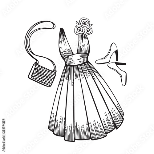 Model dress for prom, ball, solemn event.