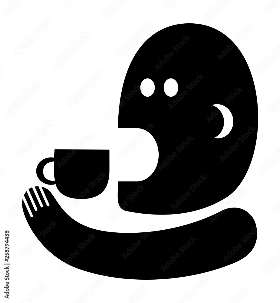 Silhouette of a man with a cup of coffee and the inscription - coffee. Character abstract drawing. Vector graphics. Silhouette of a man with a cup of coffee and the inscription - coffee. Character abstract drawing. Vector graphics.