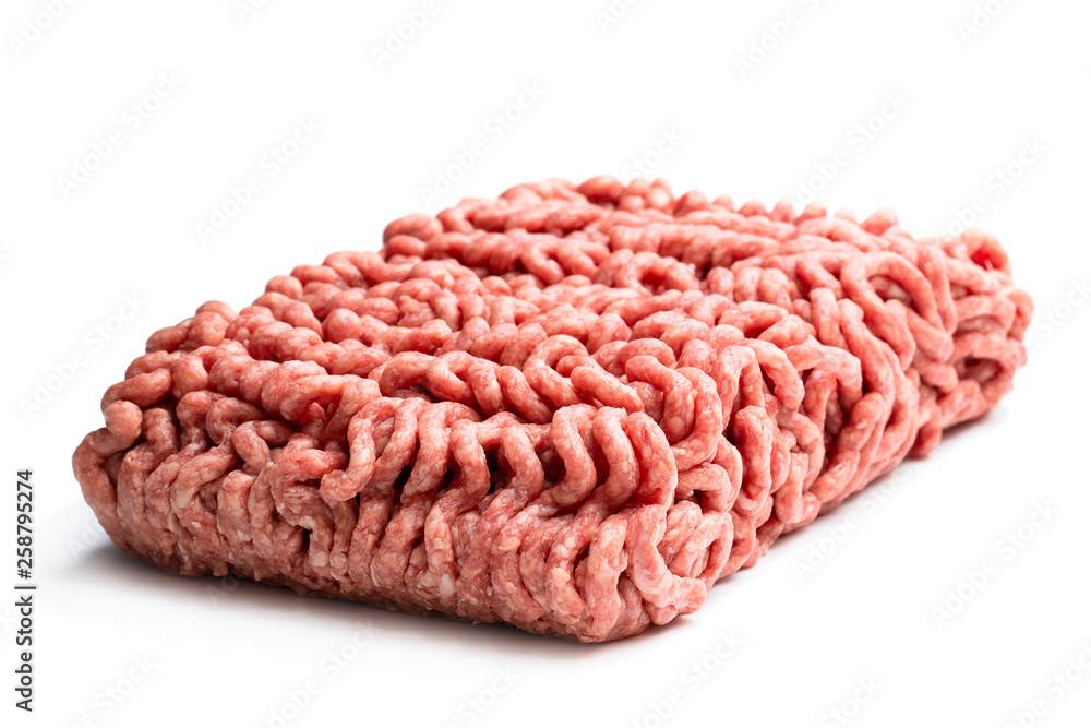 Fresh raw minced beef isolated on white Fresh raw minced beef isolated on white
