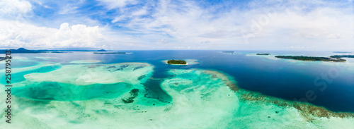 Aerial view Banyak Islands Sumatra tropical archipelago Indonesia, Aceh, coral reef white sand beach. Top travel tourist destination, best diving snorkeling. photo