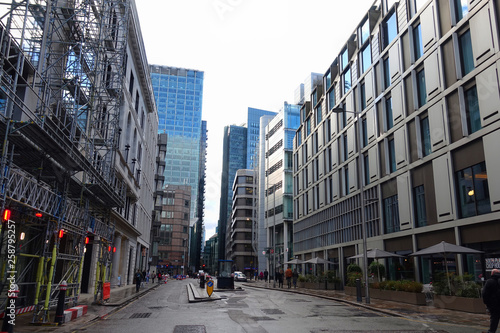 Photo from iconic modern skyscrapers in business district of Bank in the heart of London on a cloudy sky  London  United Kingdom