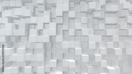 White geometric cube, cubical, boxes, squares form abstract background. Abstract white blocks. Template background for your design, 3d illustration photo