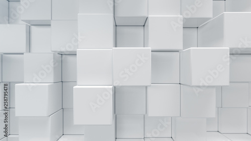 White geometric cube, cubical, boxes, squares form abstract background. Abstract white blocks. Template background for your design, 3d illustration