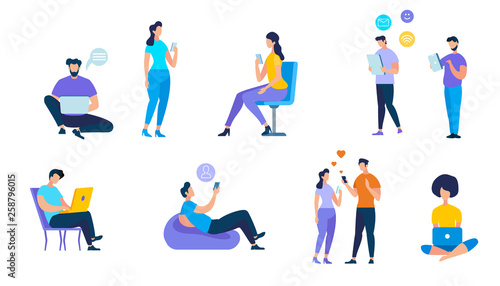 Young People Using Devices on White Background