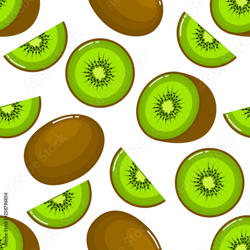 Fototapeta Naklejka Na Ścianę i Meble -  kiwi Seamless pattern and slices. fruit summer on white background. Elements for menu. Vector illustration.