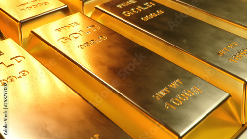 Stack close-up Gold Bars, weight of Gold Bars 1000 grams Concept of wealth and reserve. Concept of success in business and finance, 3d illustration