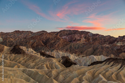 Looking out over Zabriskie Point at sunset  in Death Valley National Park