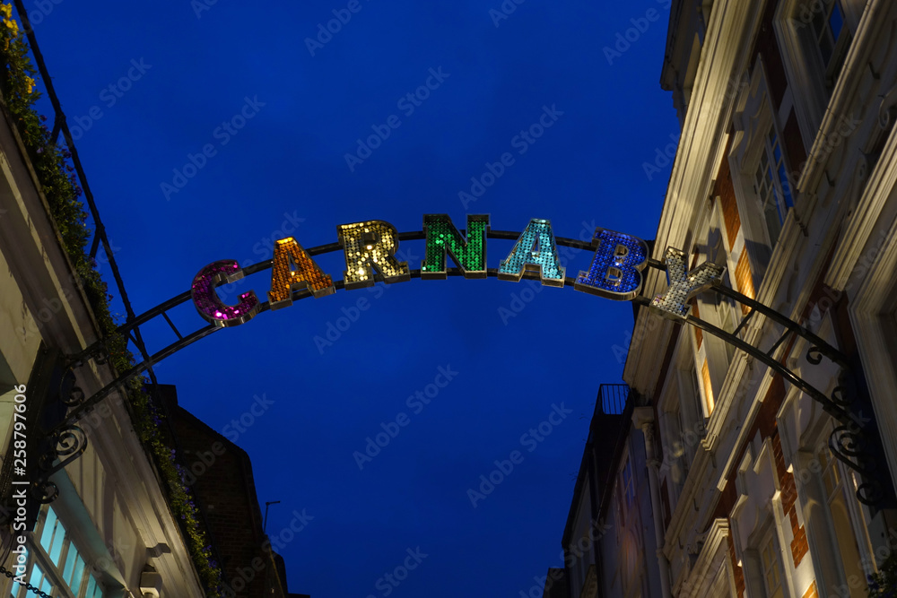 Photo from famous Carnaby street as seen at dusk, London, United Kingdom