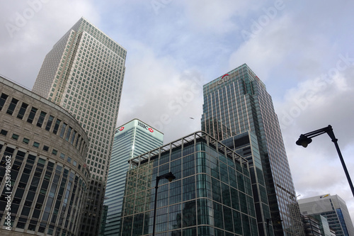 Photo of skyscraper complex in iconic Canary Wharf business district area  London  United Kingdom