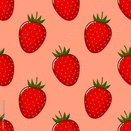 Strawberry fruit seamless pattern. Isolated on pink background. Vector illustration.