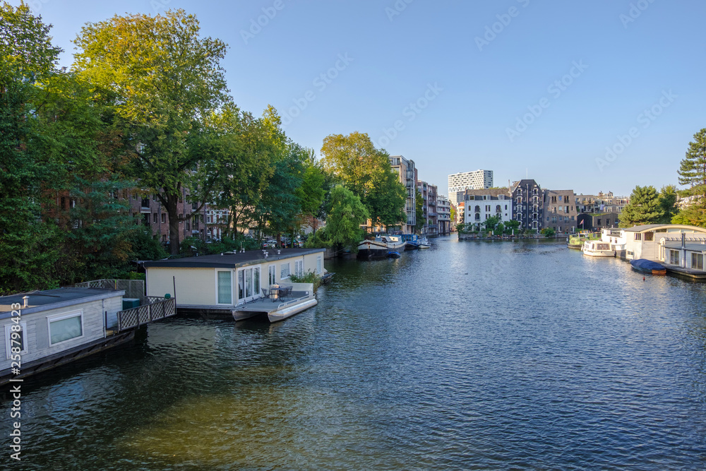 Amsterdam, Netherlands - September 02, 2018: Street and canals view in Amsterdam Netherlands