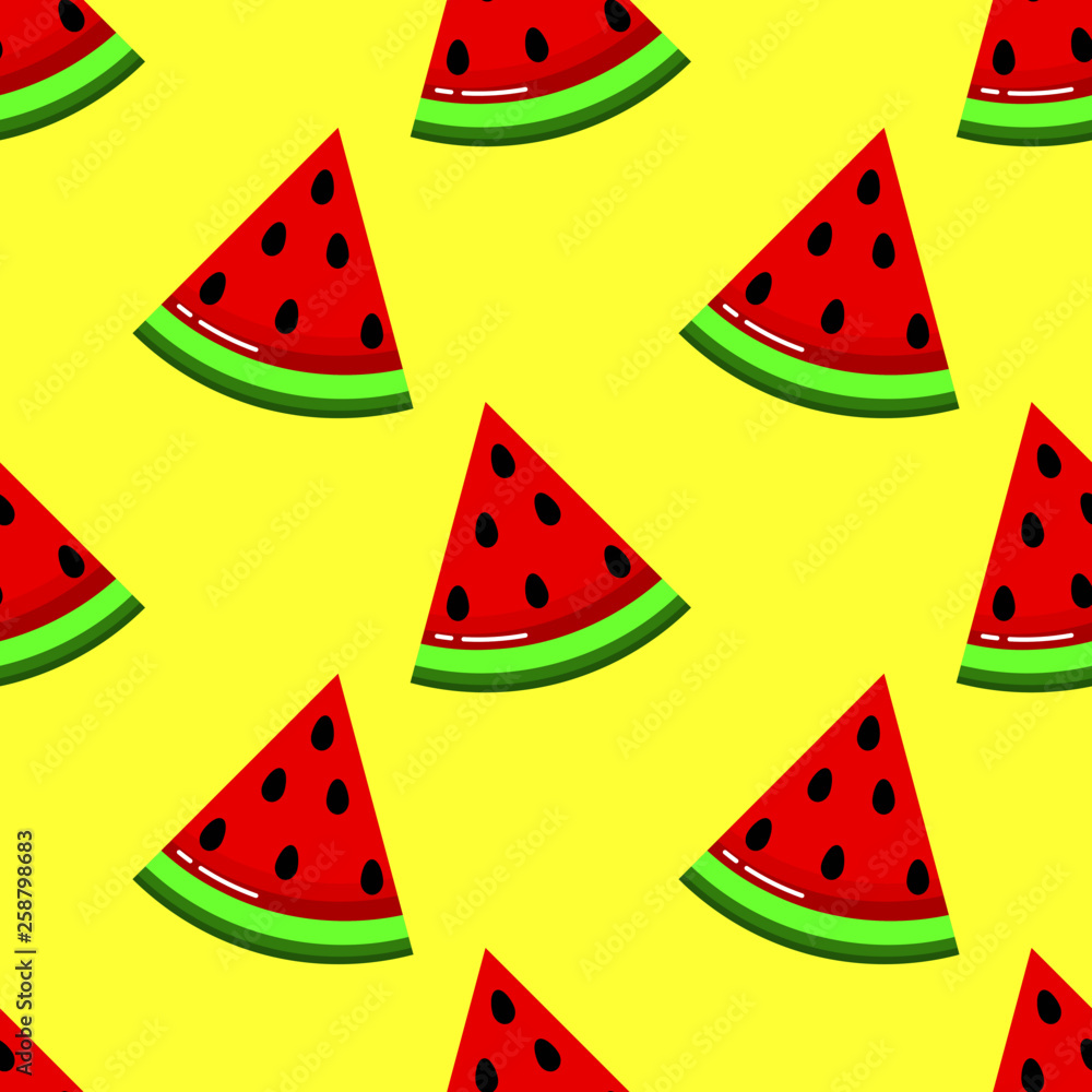 red watermelon slices Seamless Pattern. fruit collection for juice packaging. textile, wrapping, wallpapers. isolated on yellow background. red watermelon slices Seamless Pattern. fruit collection for juice packaging. textile, wrapping, wallpapers. isolated on yellow background.