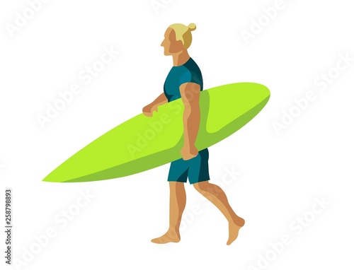 a young man goes and carries a surfboard