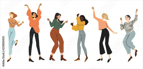 Group happy dancing people isolated on white background. Dance party illustration