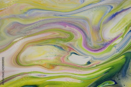 Abstract Acrylic Pour Painting in Bright Spring Colors for Backgrounds.