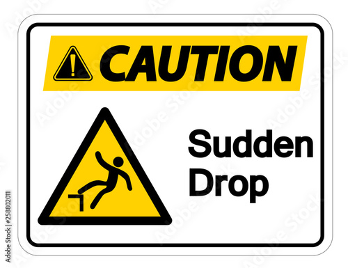 Caution Sudden Drop Symbol Sign On White Background,Vector Illustration