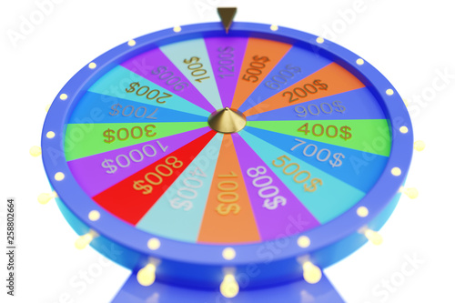 3d illustration colorful wheel of luck or fortune. Roulette fortune spinning wheels, casino wheel. Wheel fortune on white background.