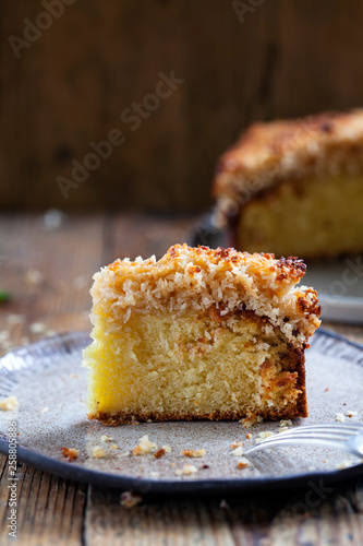 Danish dream cake with coconut topping 